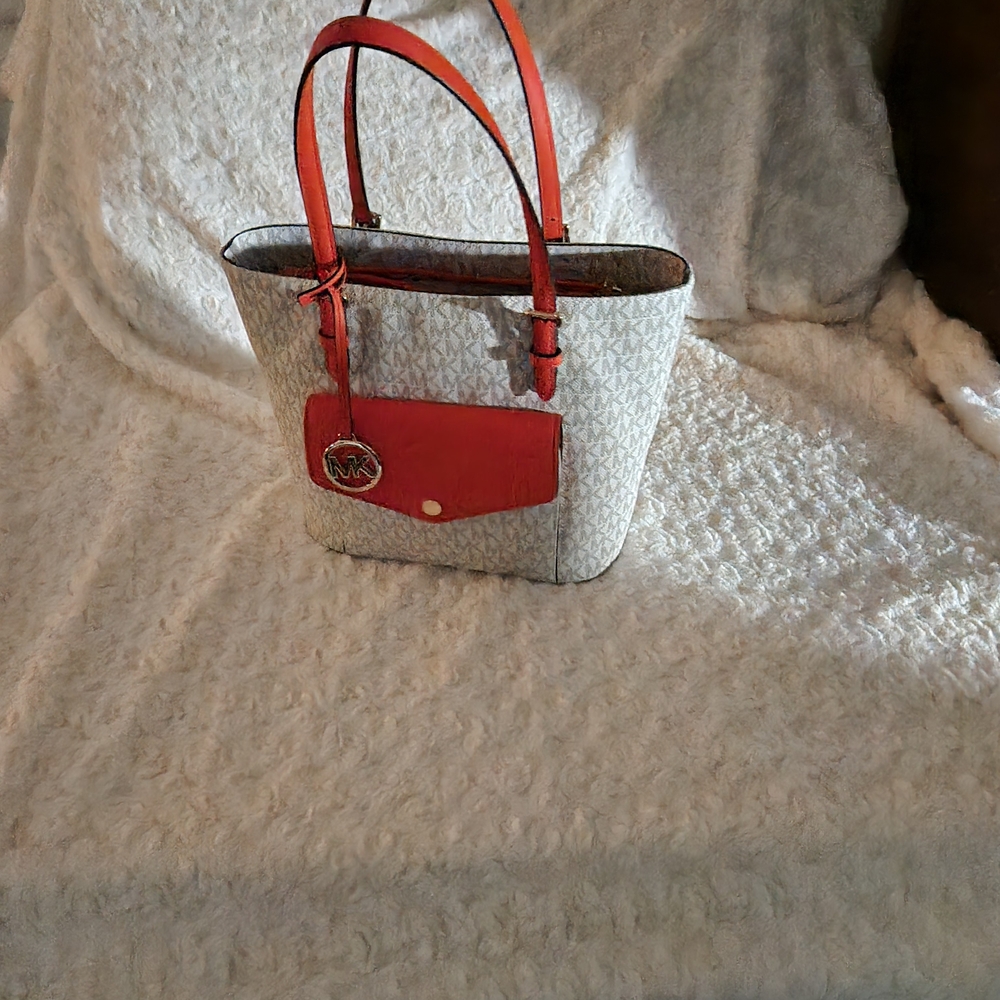 Michael Kors Cream and Orange Tote